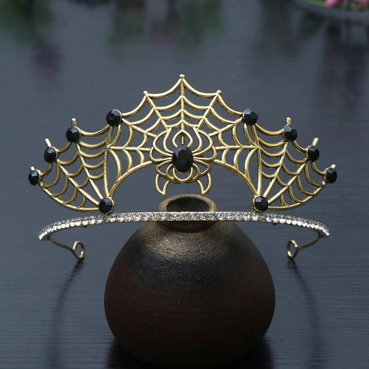 Rhinestones & Crystal Dark Goddess Halloween Crown - Gothic Spider Web Tiaras Witch Hair Accessories Vampire Accessory-MoonChildWorld