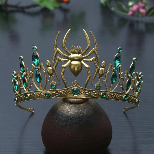 Rhinestones & Crystal Dark Goddess Halloween Crown - Gothic Spider Web Tiaras Witch Hair Accessories Vampire Accessory-MoonChildWorld
