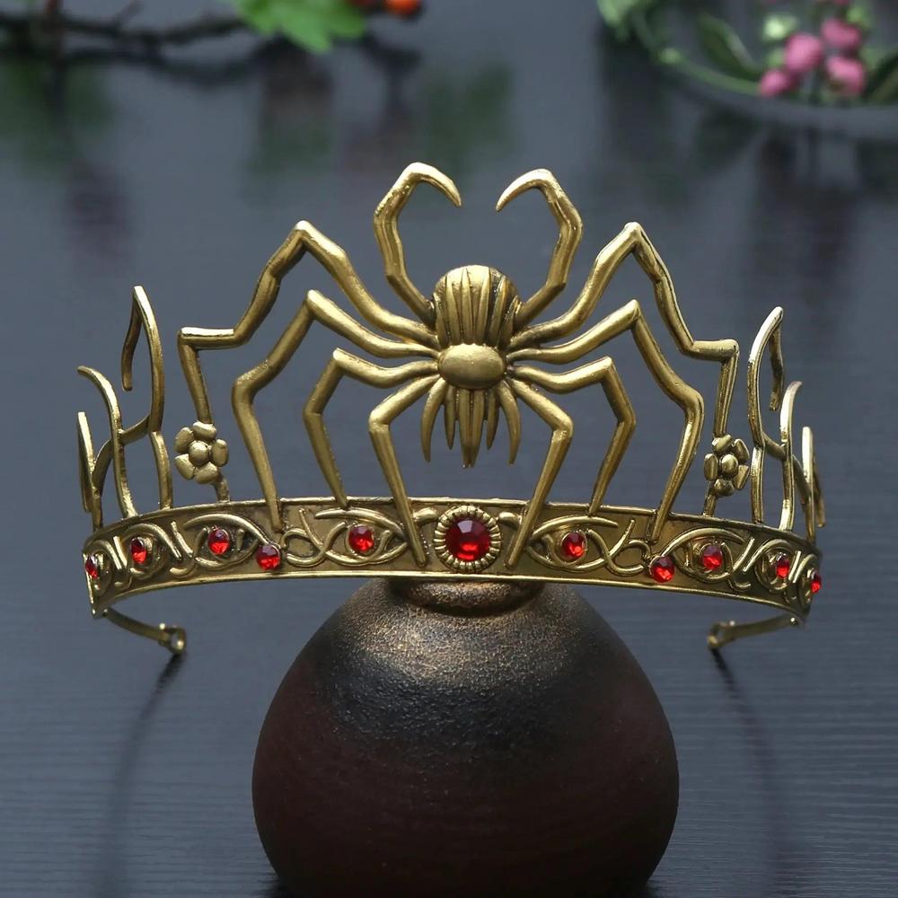 Rhinestones & Crystal Dark Goddess Halloween Crown - Gothic Spider Web Tiaras Witch Hair Accessories Vampire Accessory-MoonChildWorld