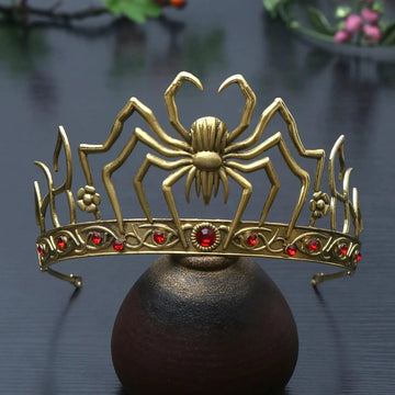 Rhinestones & Crystal Dark Goddess Halloween Crown - Gothic Spider Web Tiaras Witch Hair Accessories Vampire Accessory-MoonChildWorld