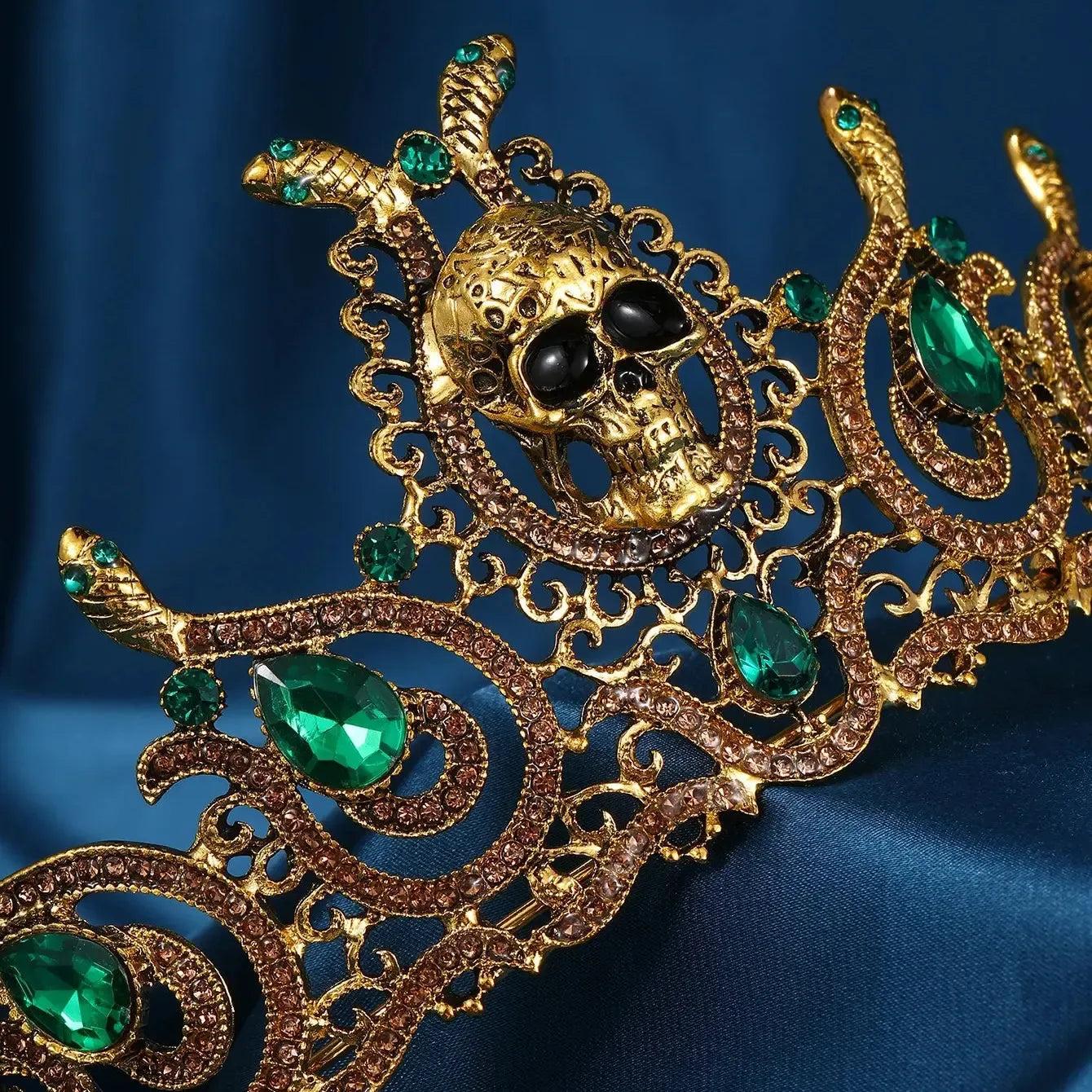 Rhinestones & Crystal Dark Halloween Crown - Gothic Snake Skull Tiaras Witch Hair Accessories-MoonChildWorld