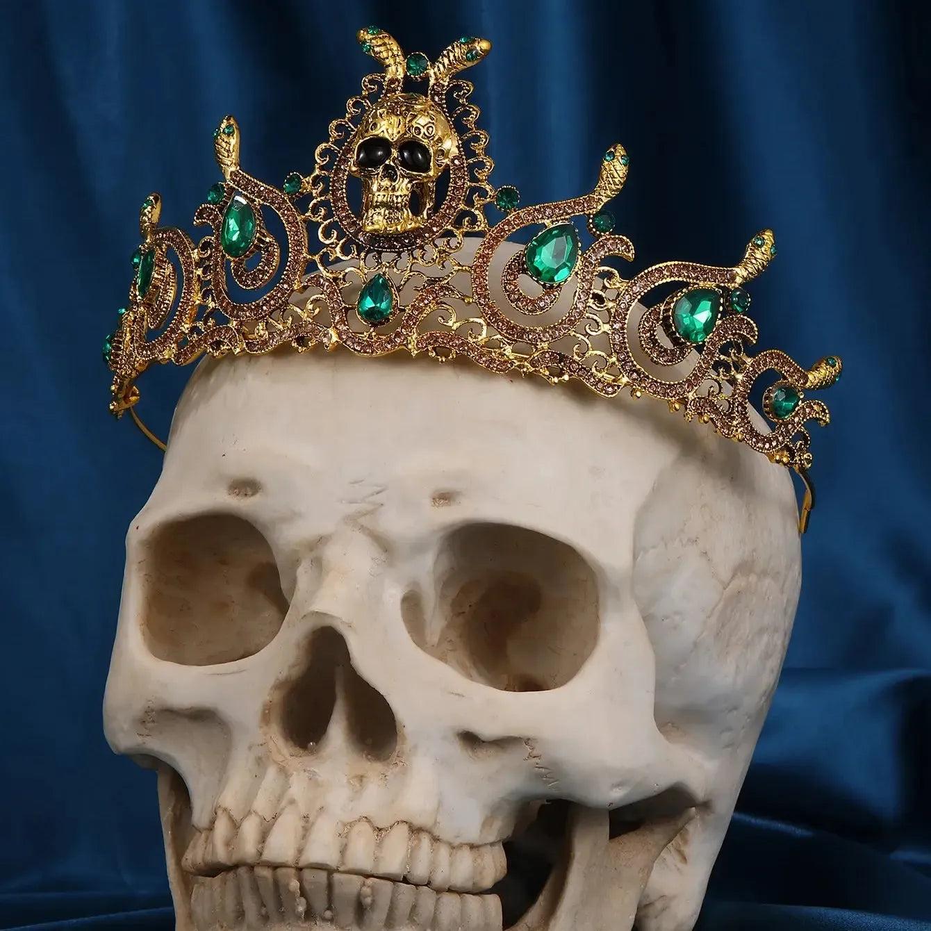 Rhinestones & Crystal Dark Halloween Crown - Gothic Snake Skull Tiaras Witch Hair Accessories-MoonChildWorld