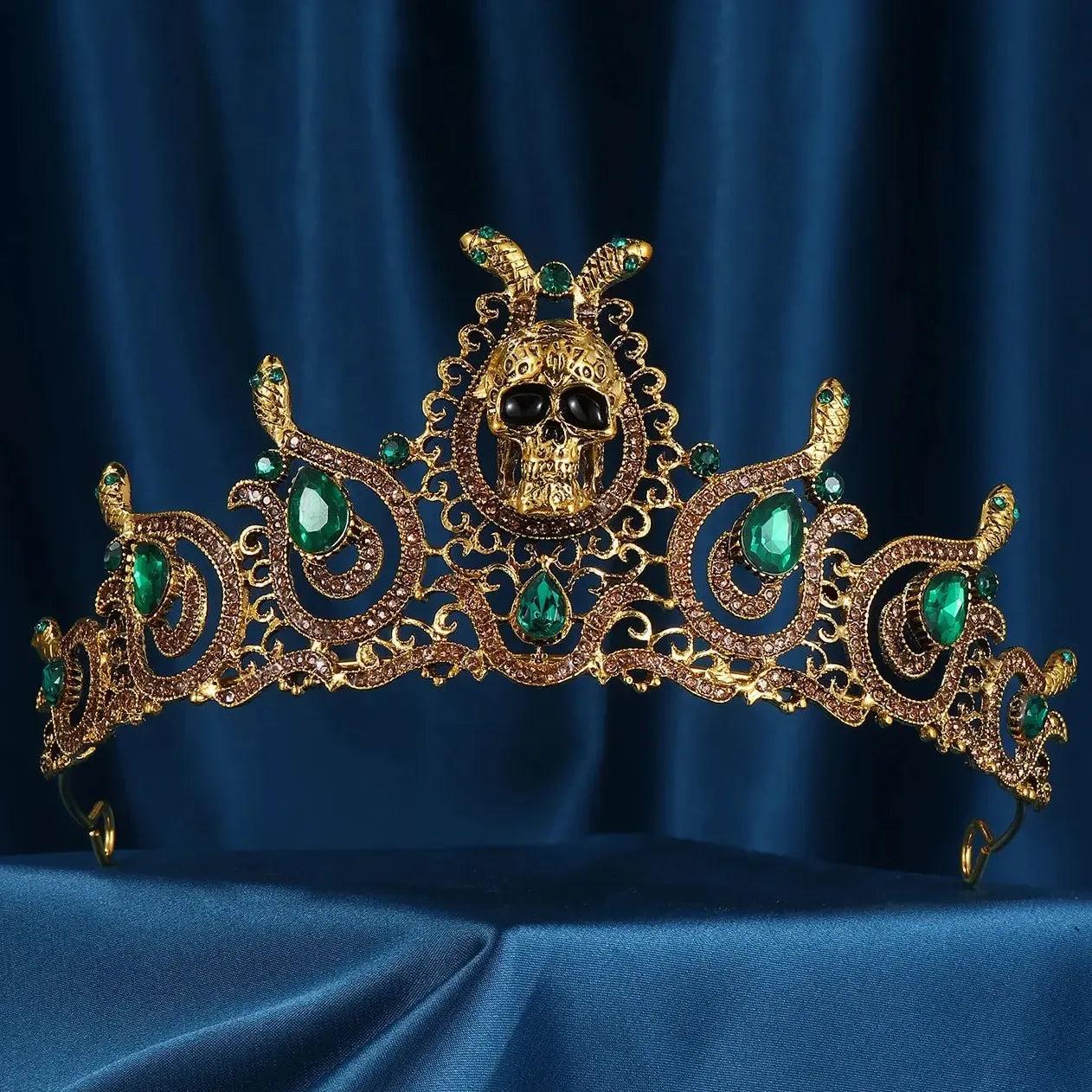 Rhinestones & Crystal Dark Halloween Crown - Gothic Snake Skull Tiaras Witch Hair Accessories-MoonChildWorld