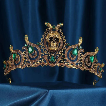 Rhinestones & Crystal Dark Halloween Crown - Gothic Snake Skull Tiaras Witch Hair Accessories-MoonChildWorld