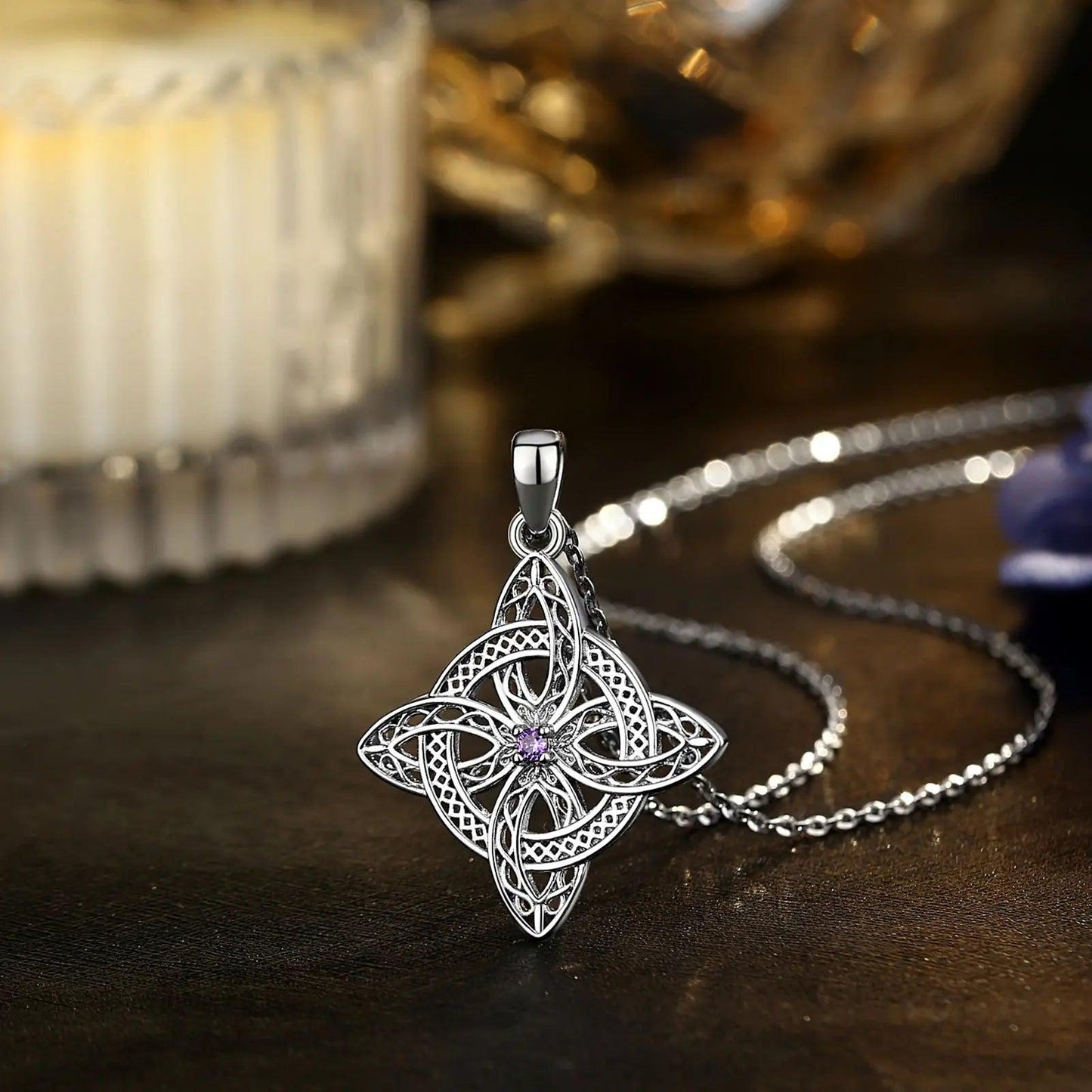 925 Silver Magic Witch Knot Zirconia Pendant Irish Celtic Knot Lucky Amulet Necklace Wicca Pagan Jewelry-MoonChildWorld