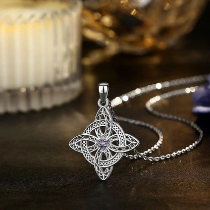 925 Silver Magic Witch Knot Zirconia Pendant Irish Celtic Knot Lucky Amulet Necklace Wicca Pagan Jewelry-MoonChildWorld