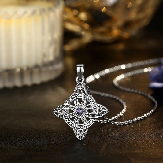 925 Silver Magic Witch Knot Zirconia Pendant Irish Celtic Knot Lucky Amulet Necklace Wicca Pagan Jewelry-MoonChildWorld