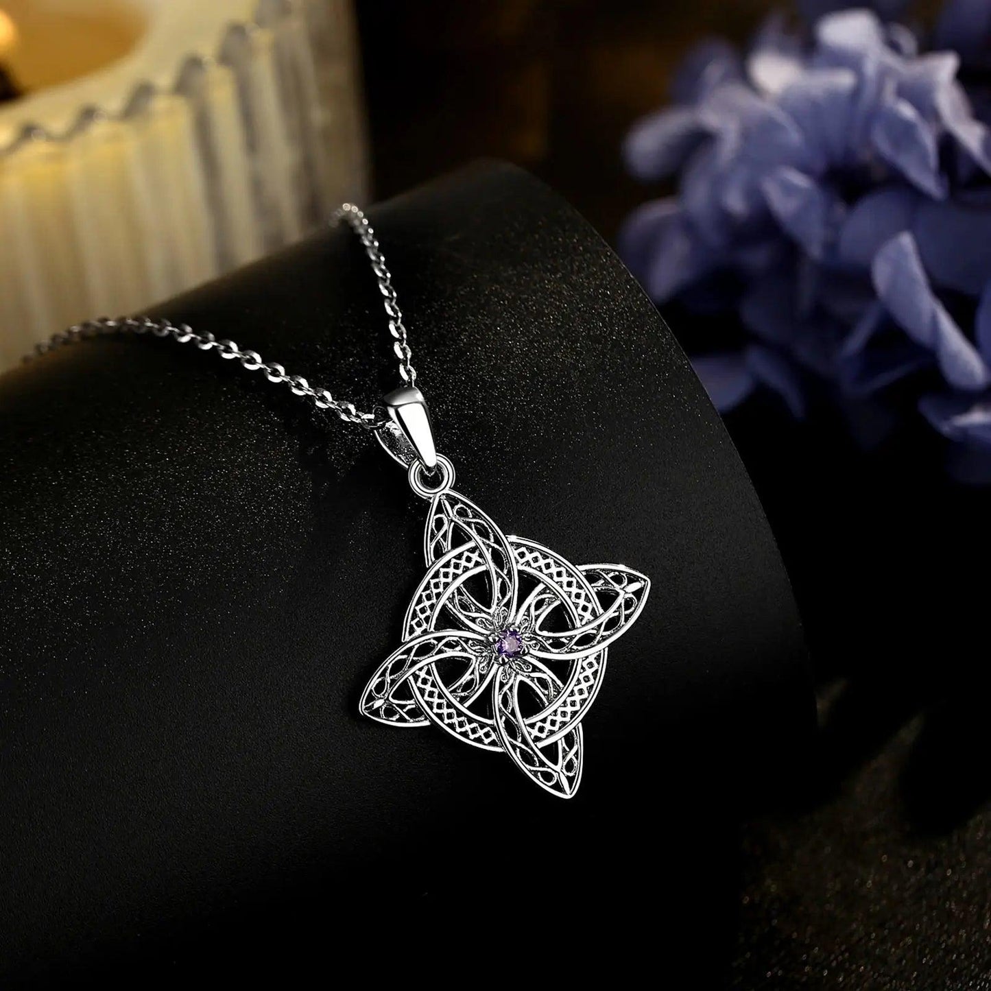 925 Silver Magic Witch Knot Zirconia Pendant Irish Celtic Knot Lucky Amulet Necklace Wicca Pagan Jewelry-MoonChildWorld