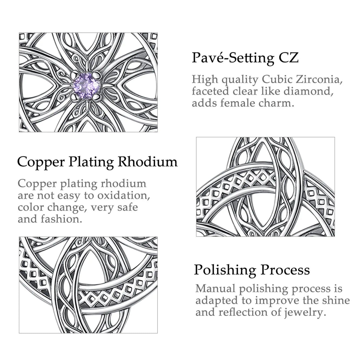 925 Silver Magic Witch Knot Zirconia Pendant Irish Celtic Knot Lucky Amulet Necklace Wicca Pagan Jewelry-MoonChildWorld