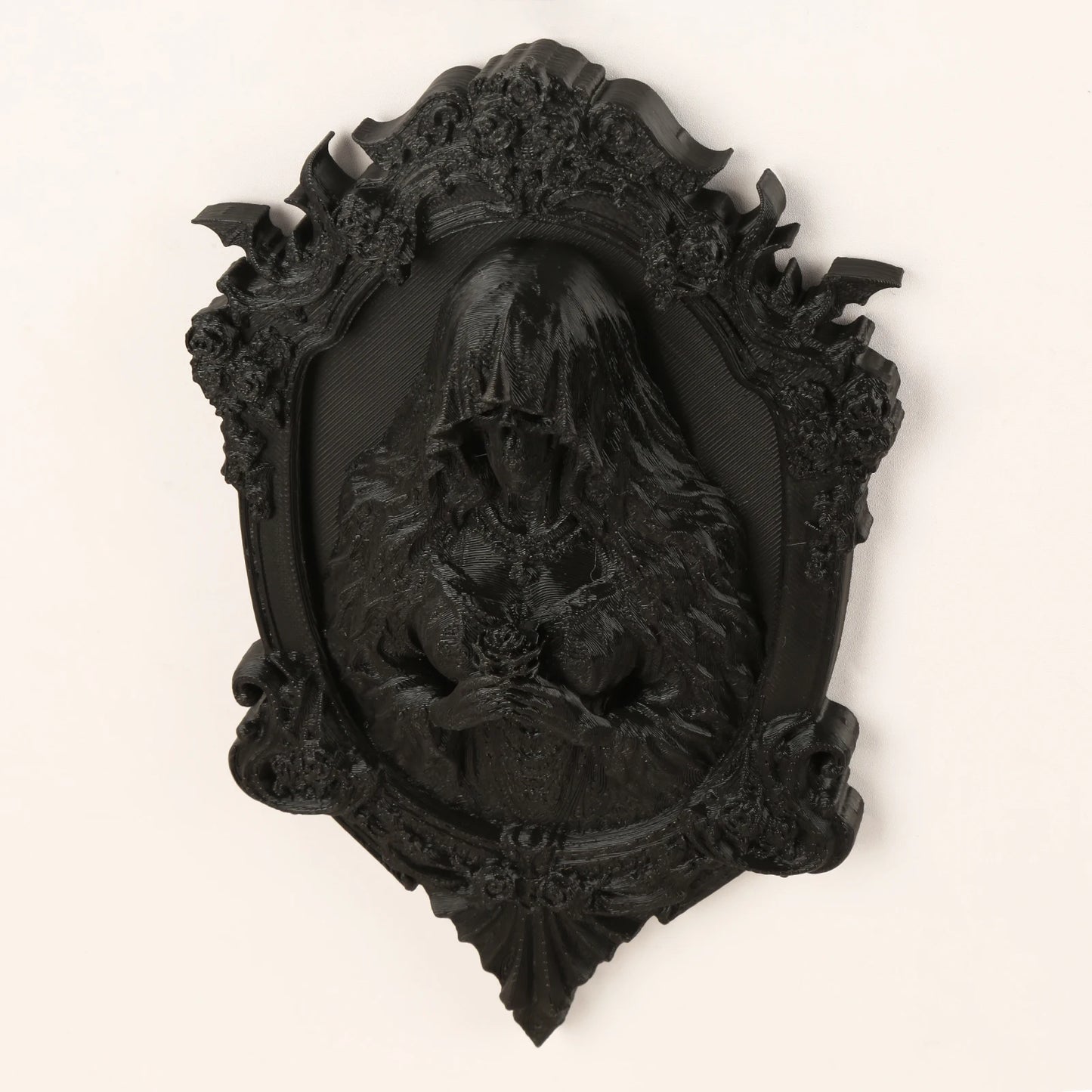 Rose Carved Skull Figure Wall Ornament – styled on wall