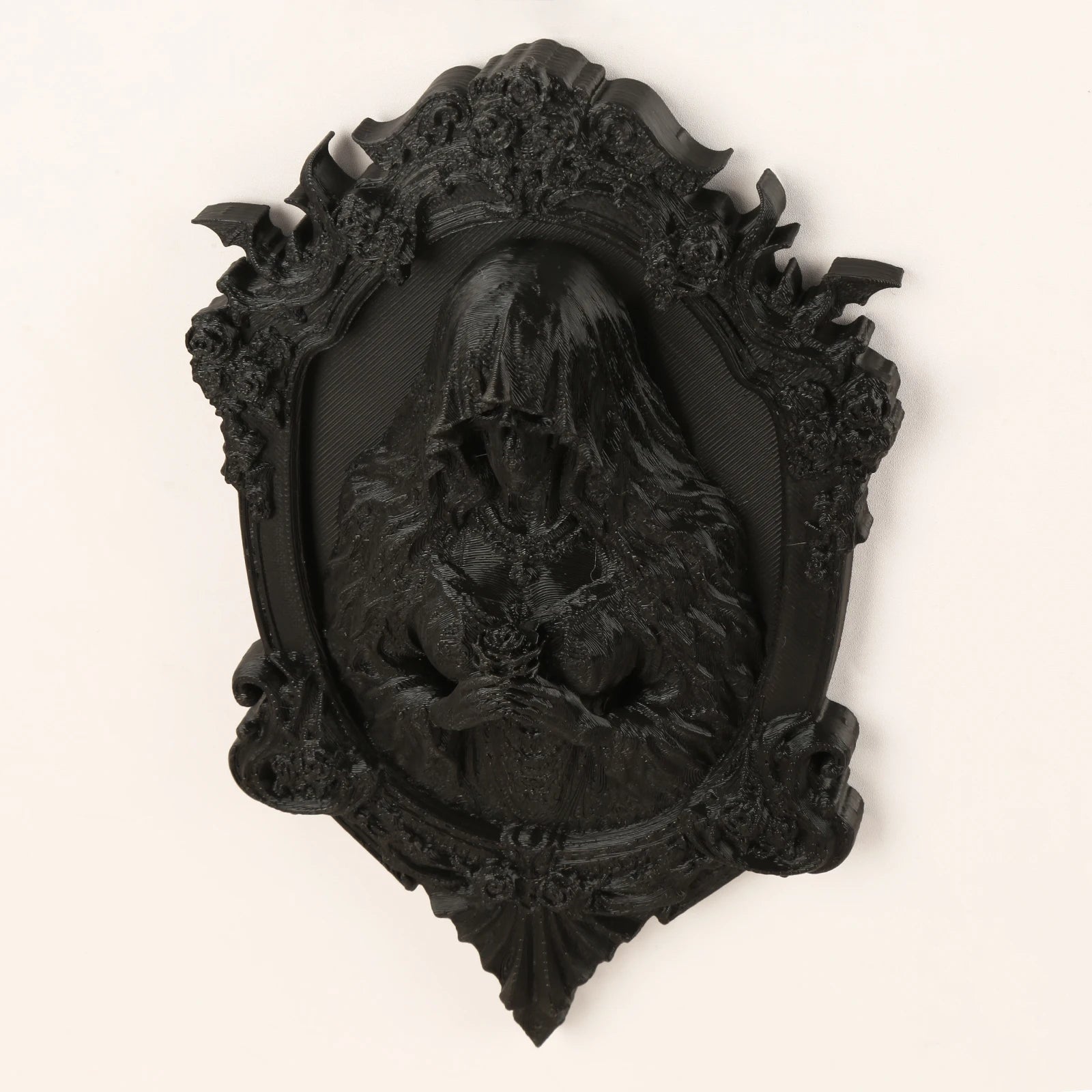 Rose Carved Skull Figure Wall Ornament – styled on wall