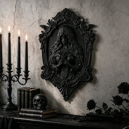 Rose Carved Skull Figure Wall Ornament – front view