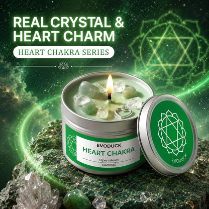 Heart chakra candle with embedded crystal close-up
