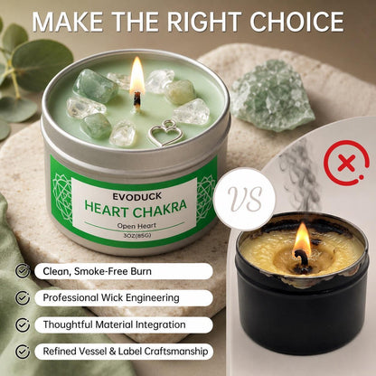 Heart Chakra crystal candle quality comparison versus a low-quality black candle