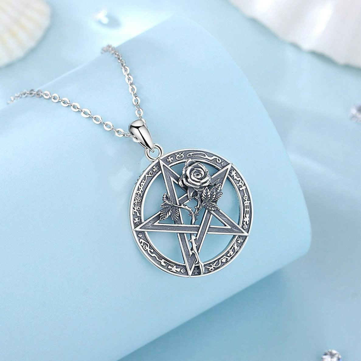 Rose Pentacle Necklace Gothic Witch Jewelry-MoonChildWorld