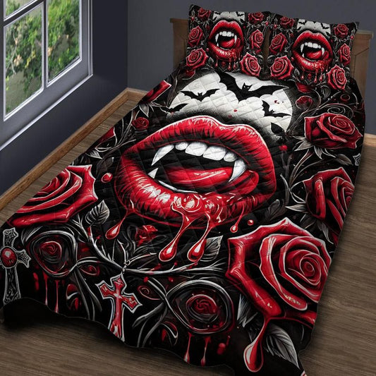 Roses and Gothic Bat Halloween Quilt Bedding Set-MoonChildWorld