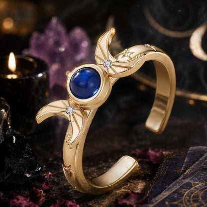 Rotatable Sun Moon Star Open Ring – 18K Gold Plated Blue Gem Jewelry-MoonChildWorld