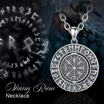 925 sterling silver Rotatable Viking Runes Norse Amulet Necklace, 33.6*24.8mm pendant with chain.