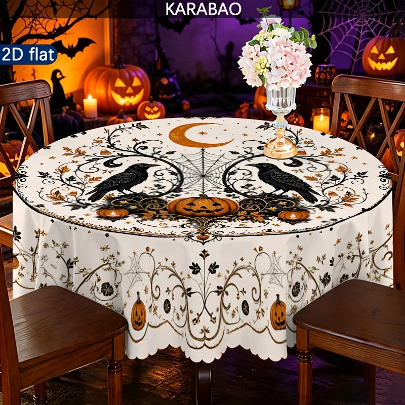 Round Halloween tablecloth for spooky seasonal table decor