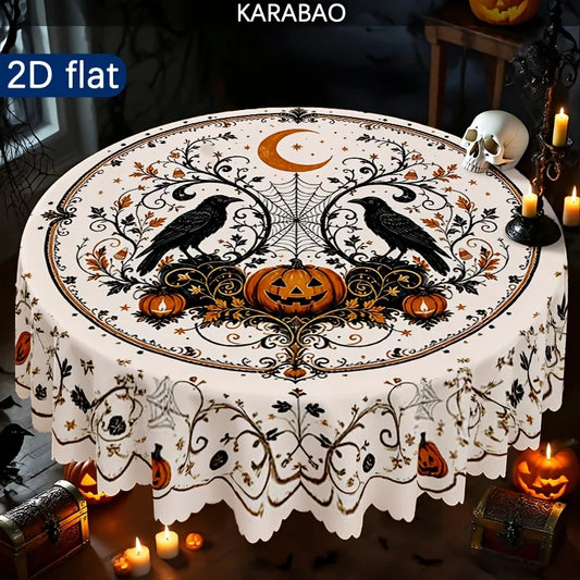 Round Halloween tablecloth for spooky seasonal table decor