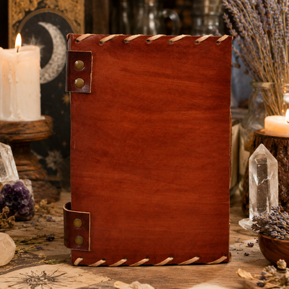 Round tree of life leather journal – handmade Pagan grimoire book of shadows, circular embossed cover, view 2