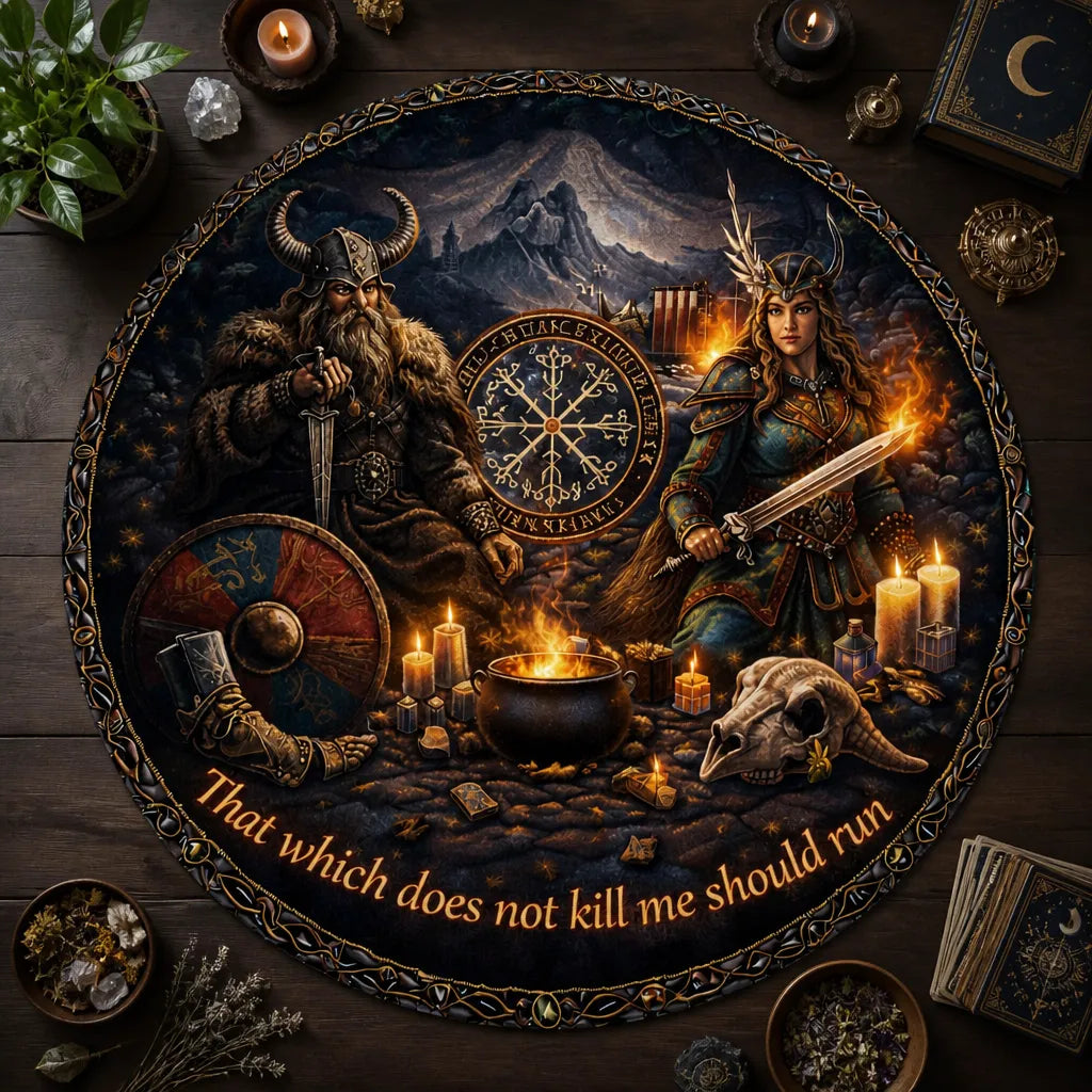 Runes Viking Round Rug Odin Freyja Goddess Carpet Norse Mythology Home Decor_mockup_2.webp