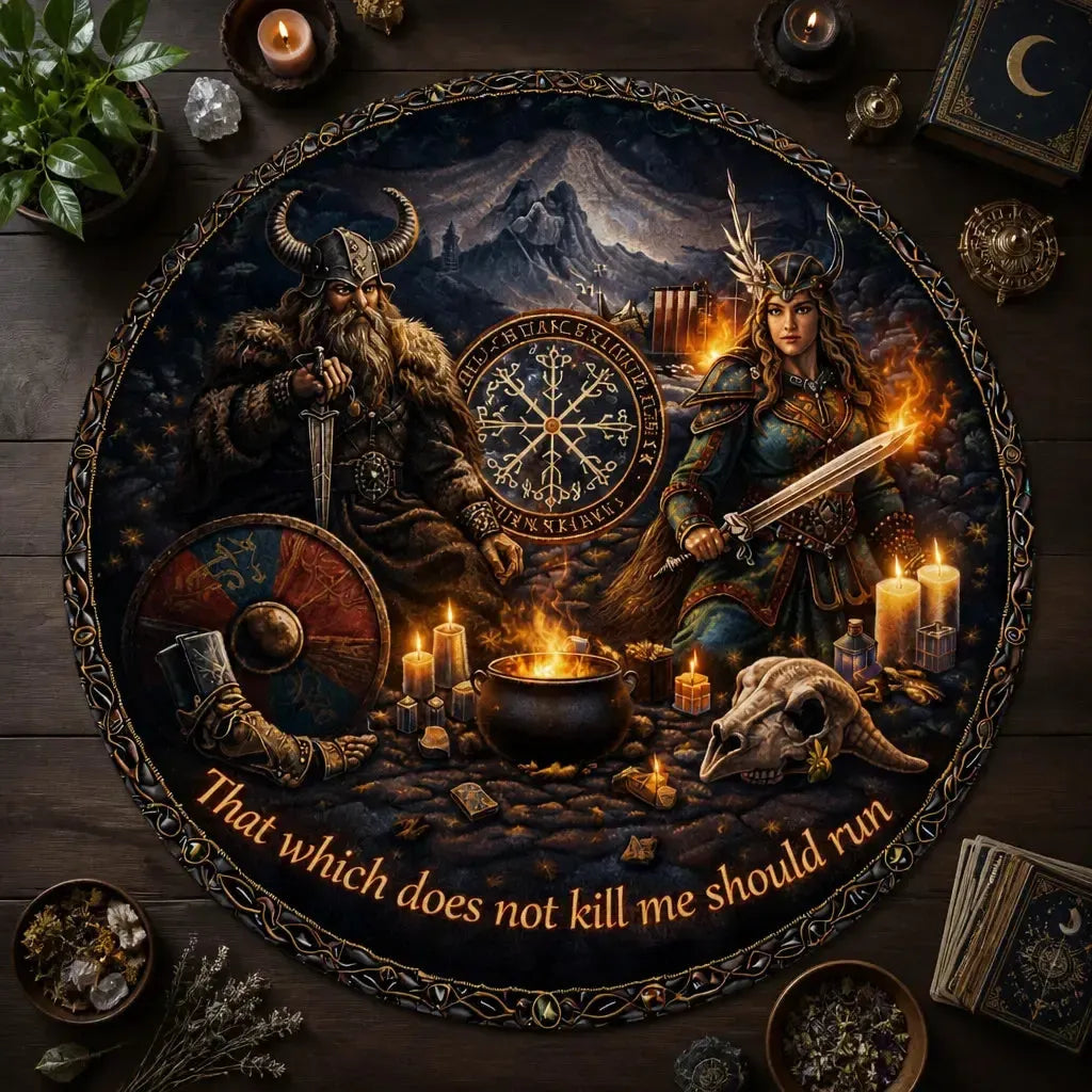 Runes Viking Round Rug Odin Freyja Goddess Carpet Norse Mythology Home Decor_mockup_2.webp