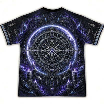 Runic Sigil Circle T-Shirt Raven Candle Cosmic Occult Tee back view