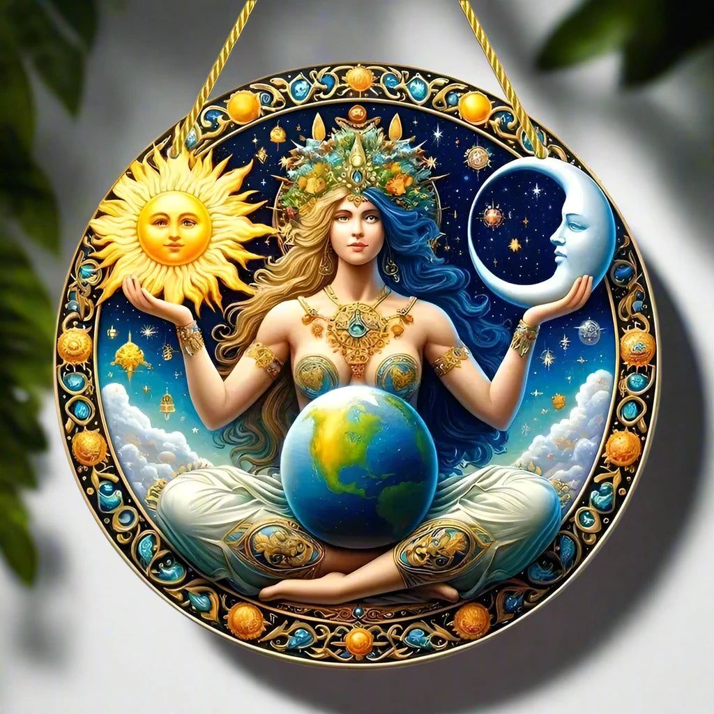 Gaia Goddess Earth Mother Wooden Sign Pagan Hanging Sign Wall Decor-MoonChildWorld