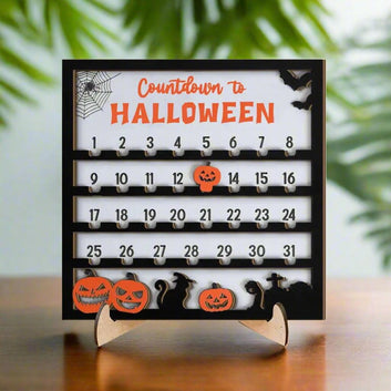 3D Halloween Countdown Wooden Ornament - Witch Decoration for Halloween Season