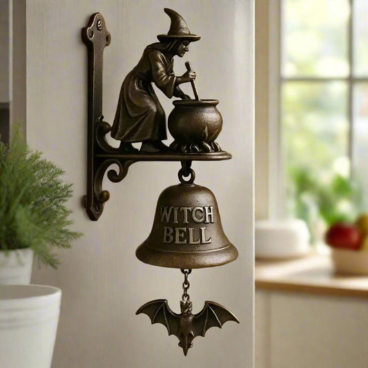 Spooky Halloween Witch Door Bell Vintage Style Shopkeepers Bell Metal Door Chime - Gothic Bell for Witchy Home Front Door