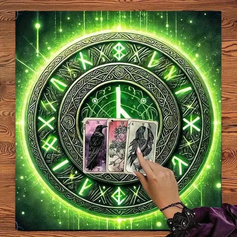 Mystic Rune Pagan Altar Cloth Witchy Tarot Cloth for Reading Divination Wicca Ritual Decor-MoonChildWorld
