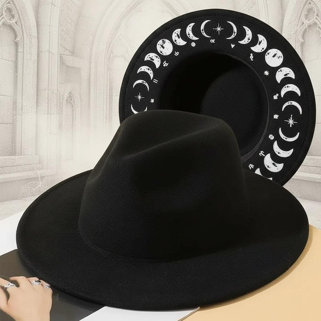 Halloween Dark Gothic Felt Fedoras Black Witch Hats-MoonChildWorld
