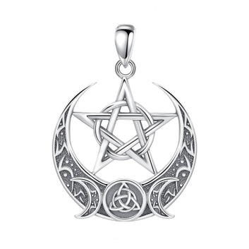 Witch Pentagram Celtic Knot Triple Moon Necklace-MoonChildWorld