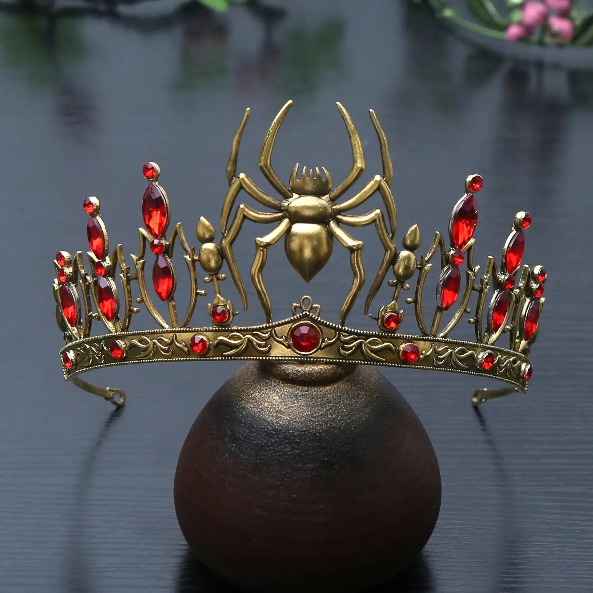 Rhinestones & Crystal Dark Goddess Halloween Crown - Gothic Spider Web Tiaras Witch Hair Accessories Vampire Accessory-MoonChildWorld