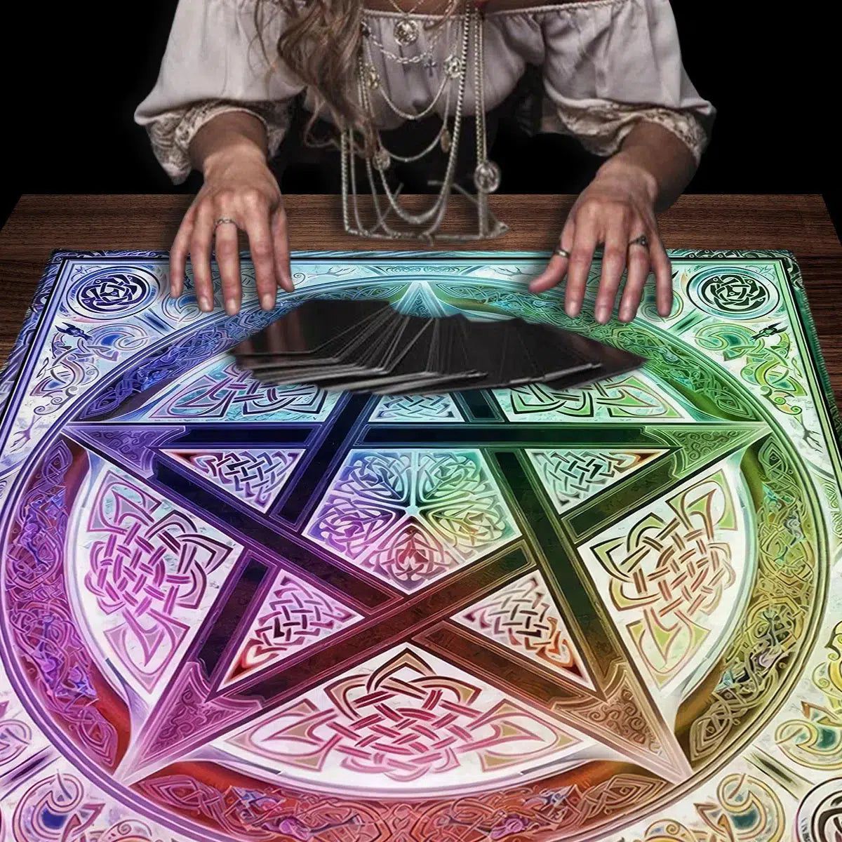 Wicca Pentacle Tarot Card Tablecloth Pagan Altar Cloths Witchcraft Divination Tarot Table Cloth-MoonChildWorld