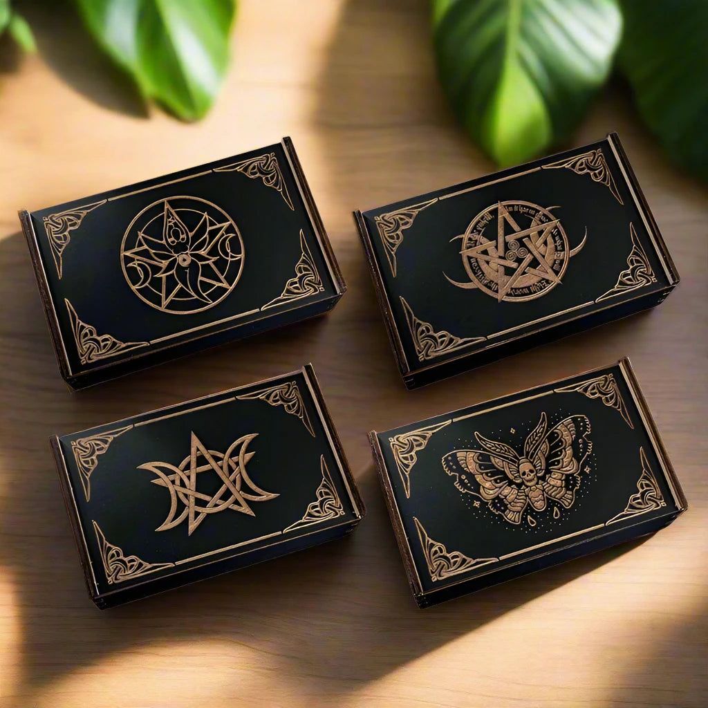 Witchcraft Wood Storage Box- Wicca Tarot Cards Storage Box- Crystal Jewelry Witchy Wood Box-MoonChildWorld