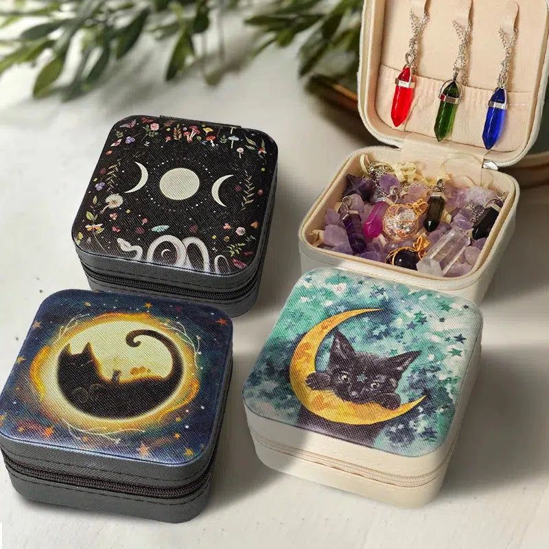 Moon Black Cat Witchy Storage Box Crystals Jewelry Storage Box-MoonChildWorld