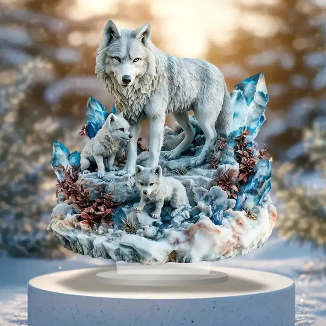 Bohemian Wolf Statue 2D Flat Acrylic Table Ornament Wolf Desktop Decor-MoonChildWorld