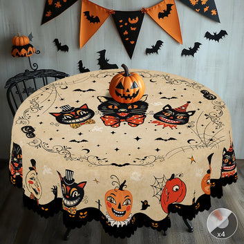 Gothic Black Cat Halloween Tablecloth - Spooky Witch Table Decoration Tablecloth