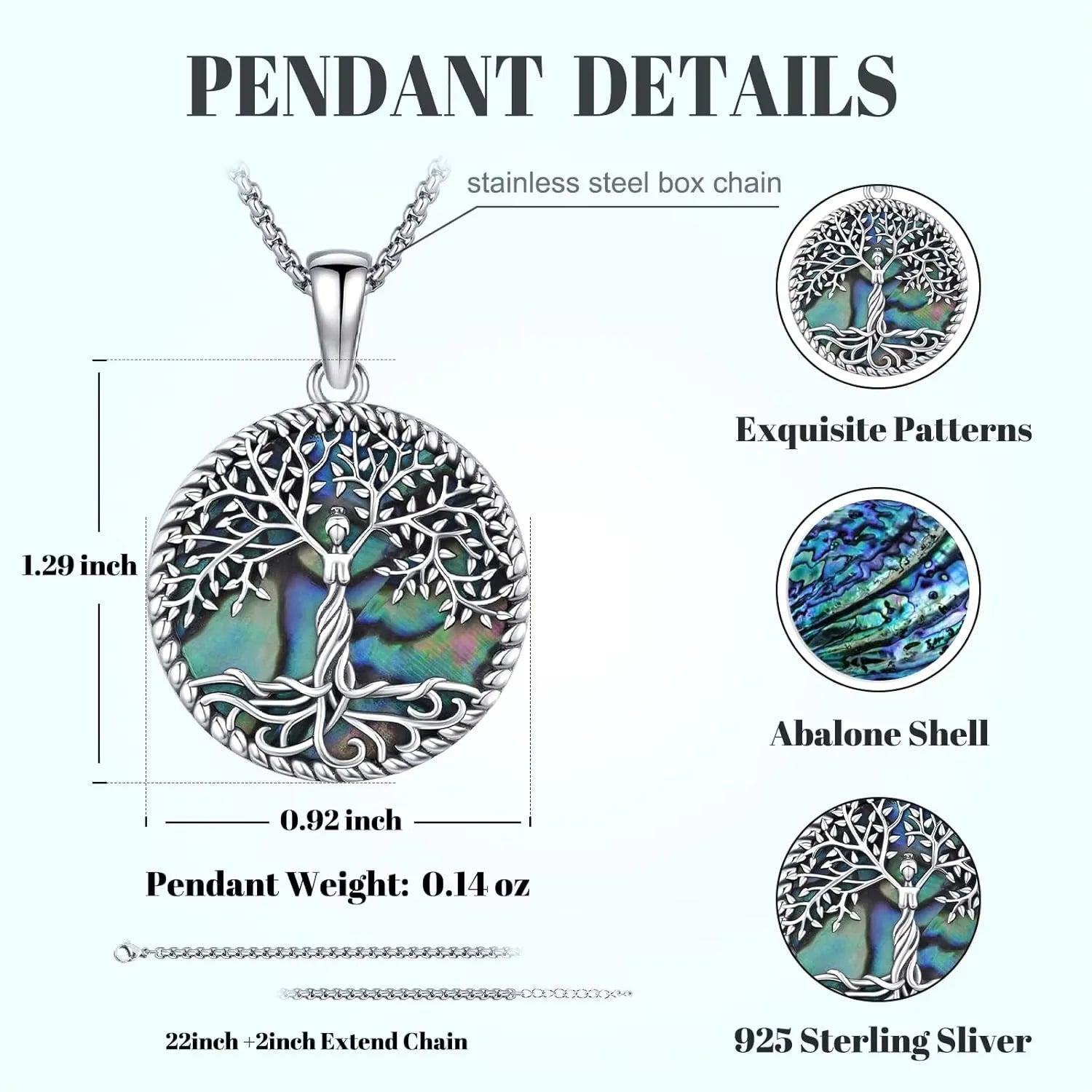 925 Sterling Silver Tree of Life Necklace Pendant Abalone Shell Celtic Knot Family Tree Jewelry for Men Women Father's Day Gift-MoonChildWorld