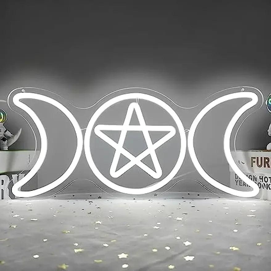 Pentacle Triple Moon Neon Signs Wiccan Wall Decor - Witchcraft LED Neon Lights Pagan Home Decor-MoonChildWorld