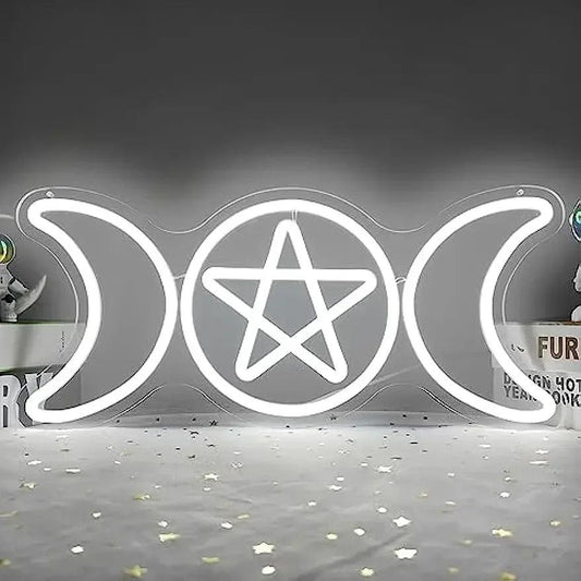 Pentacle Triple Moon Neon Signs Wiccan Wall Decor - Witchcraft LED Neon Lights Pagan Home Decor