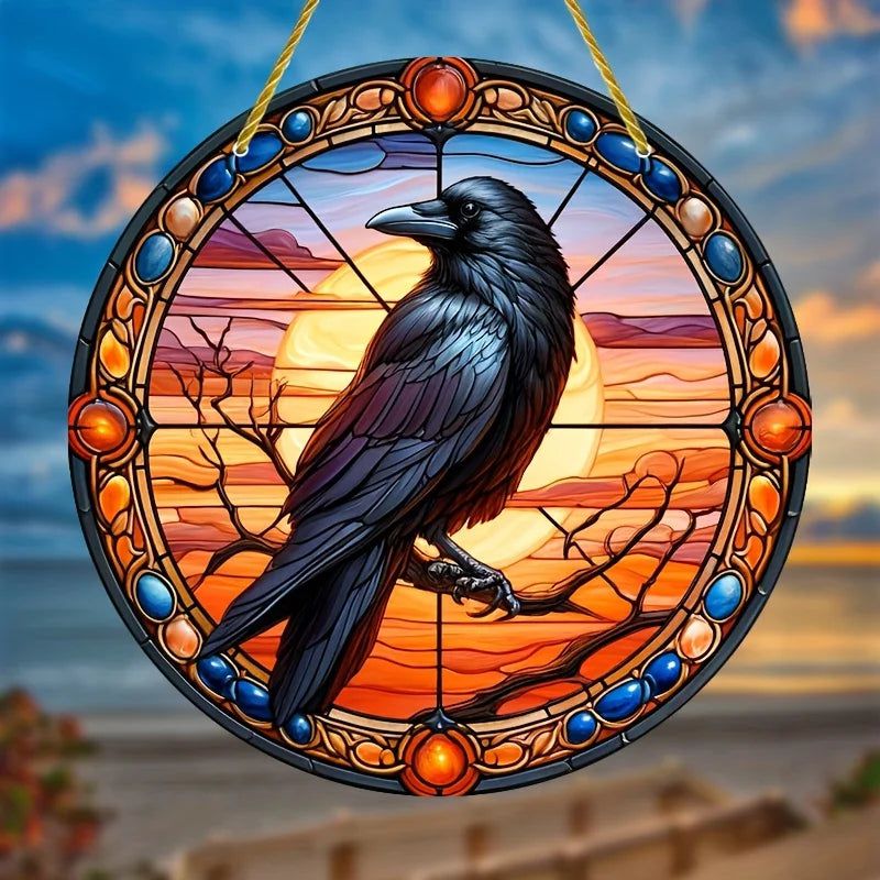 Dark Raven Gothic Suncatcher Crow Window Decor Whimsical Crow Decor Crow Suncatcher-MoonChildWorld