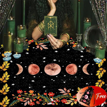 (Free Bag) Moon Phases Altar Tarot Card Tablecloth Wicca Altar Cloth-MoonChildWorld