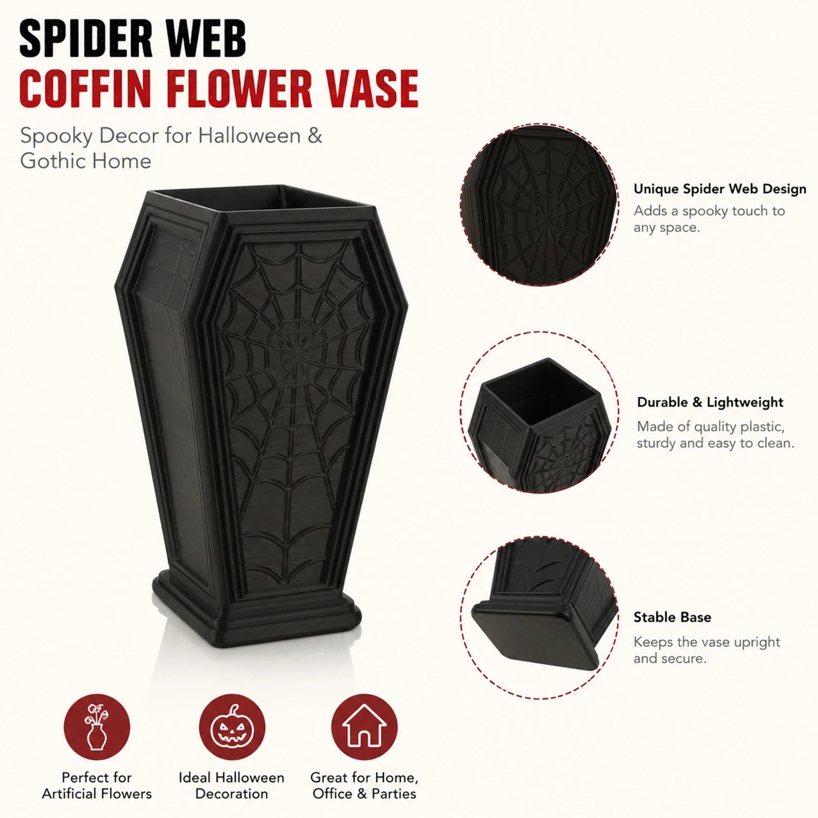 Gothic coffin vase – dark flower vessel side view