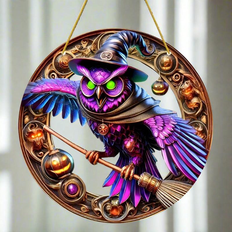 Magician Owl Suncatcher Spirit Owl Acrylic Sign Owl Window Decor-MoonChildWorld