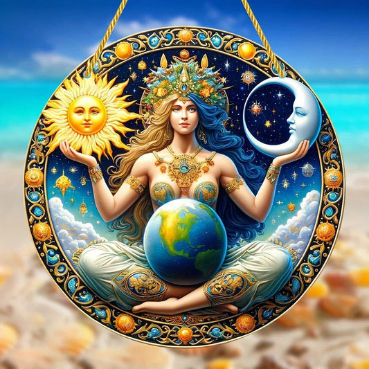 Gaia Goddess Suncatcher Wicca Pagan Acrylic Round Sign Mother Earth Suncatcher