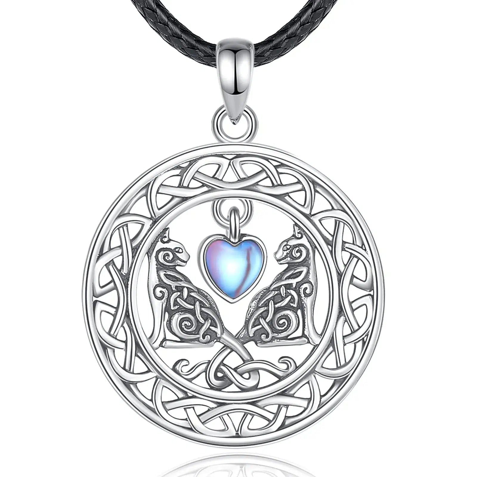Celtic Knot Cat Necklace Moonstone Heart Witch Jewelry-MoonChildWorld