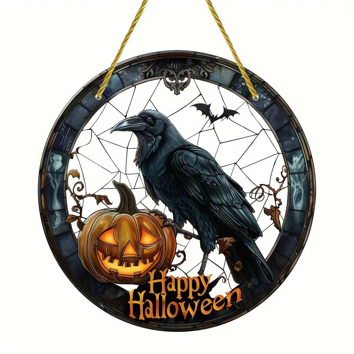 Black Raven Suncatcher Gothic Crow Halloween Acrylic Round Sign-MoonChildWorld